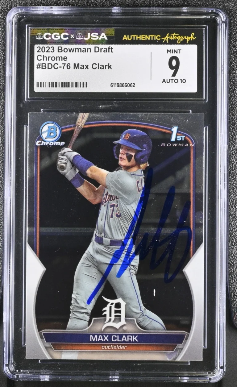 MAX CLARK SIGNED 2023 BOWMAN DRAFT CHROME #BDC-76 CGC 9 JSA 10 AUTO