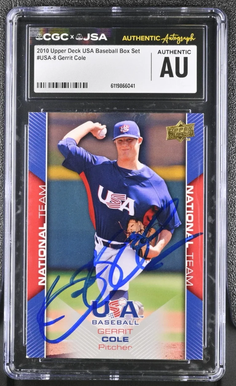 GERRIT COLE SIGNED 2010 UPPER DECK USA BASEBALL CARD #USA-8 CGC AU JSA AUTO