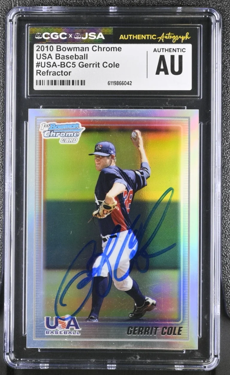 GERRIT COLE SIGNED 2010 BOWMAN CHROME REFRACTOR USA CARD USA-BC5 CGC AU JSA AUTO