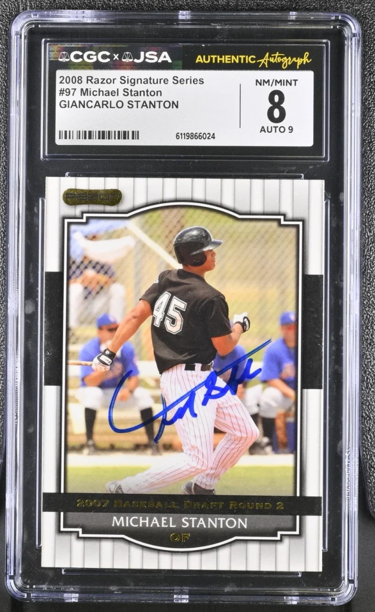 GIANCARLO MIKE STANTON SIGNED 2008 RAZOR ROOKIE CARD #97 CGC 8 JSA 9 AUTO