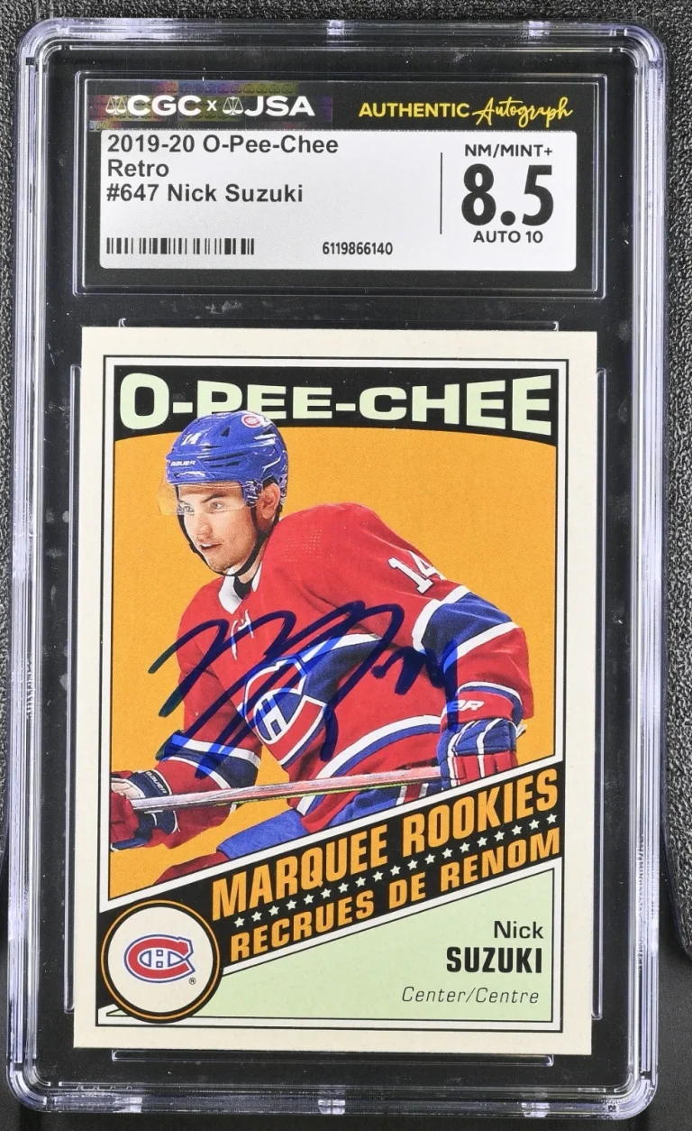 NICK SUZUKI SIGNED 2019-20 O-PEE-CHEE RETRO ROOKIE CARD #647 CGC 8.5 JSA 10 AUTO