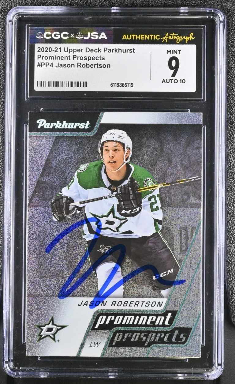 JASON ROBERTSON SIGNED 2020-21 UD PARKHURST ROOKIE CARD #PP4 CGC 9 JSA 10 AUTO