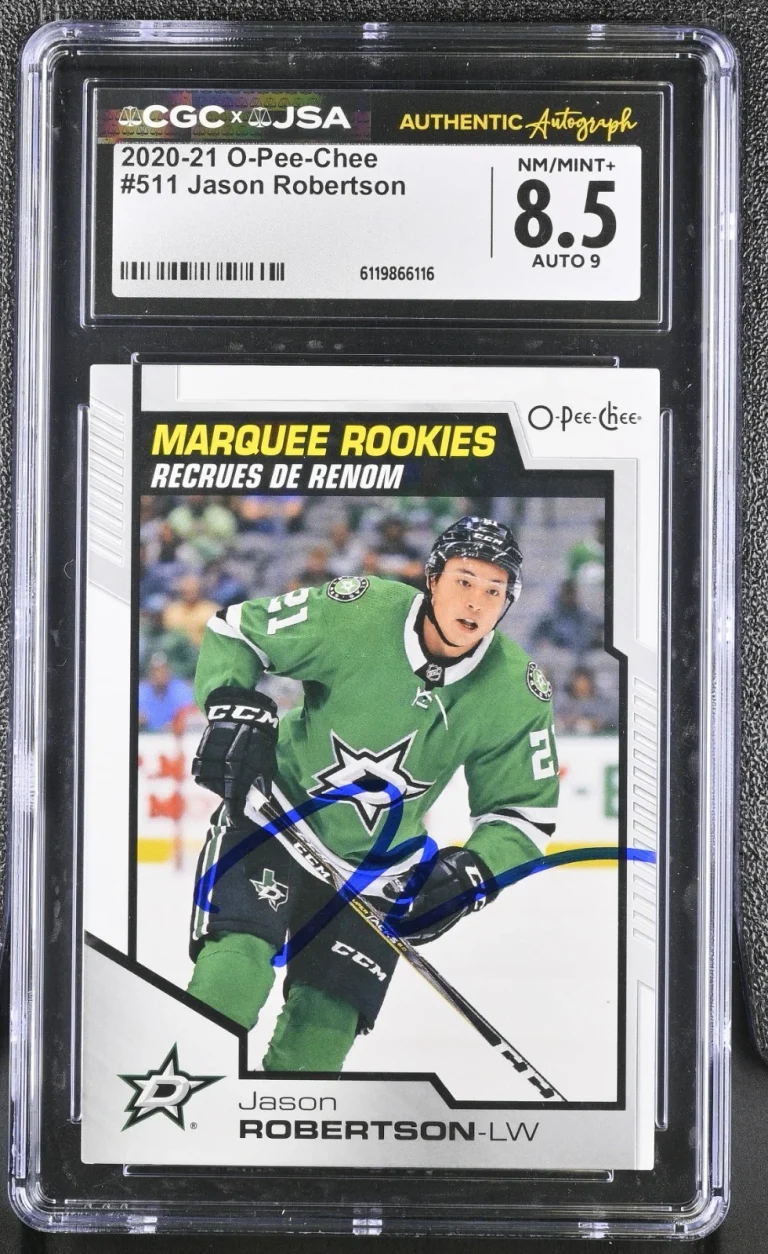 JASON ROBERTSON SIGNED 2020-21 O-PEE-CHEE ROOKIE CARD #511 CGC 8.5 JSA 9 AUTO