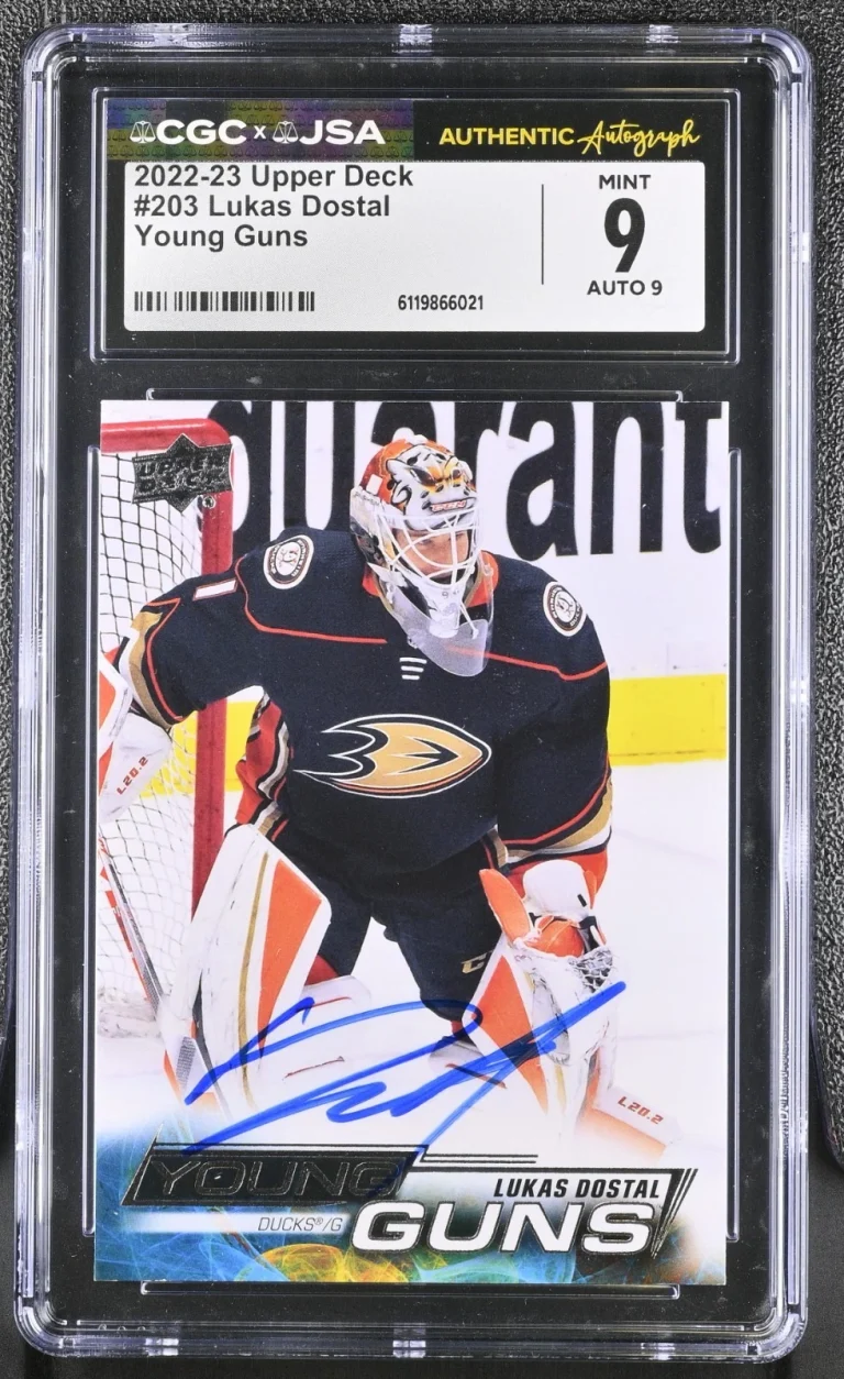 LUKAS DOSTAL SIGNED 2022-23 UD YOUNG GUNS ROOKIE CARD #203 CGC 9 JSA 9 AUTO