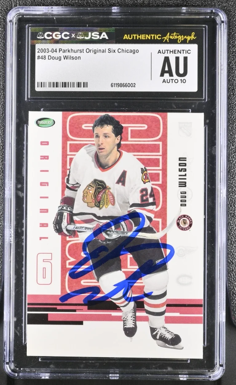 DOUG WILSON SIGNED 2003-04 PARKHURST ORIGINAL SIX CARD #48 CGC AU AU JSA 10 AUTO