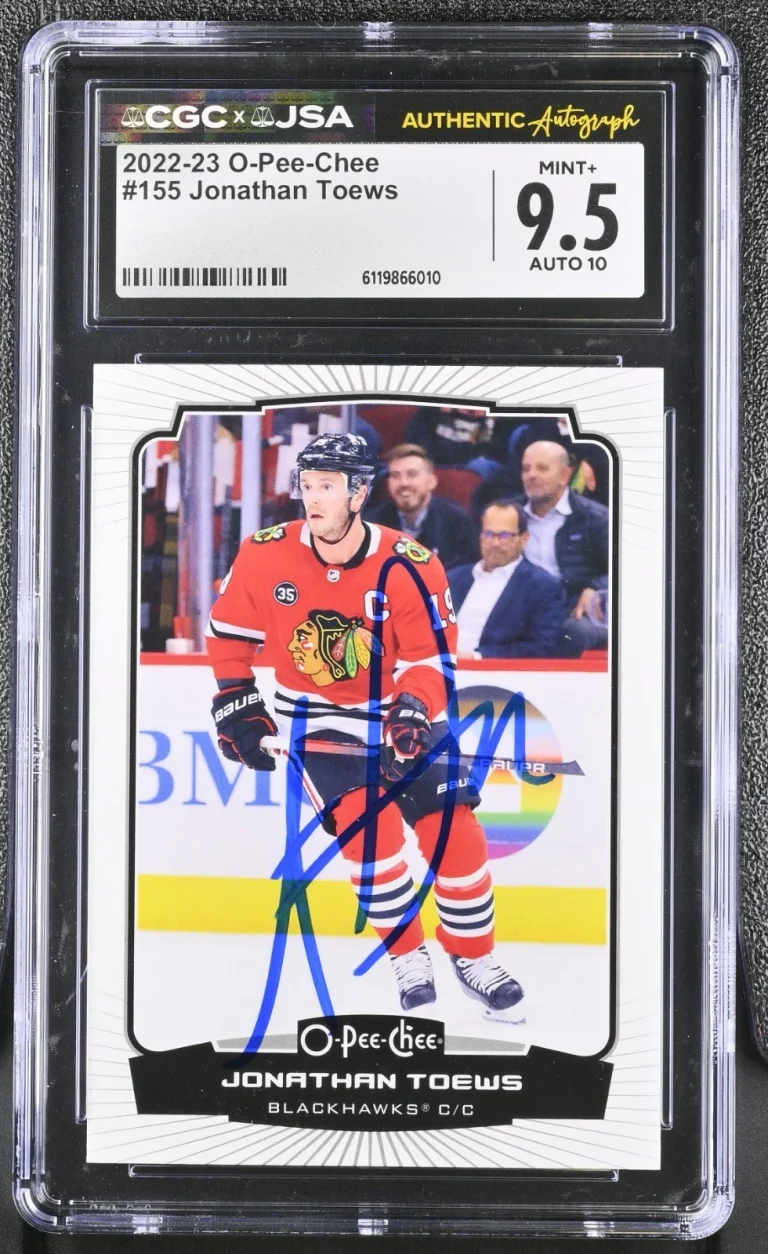 JONATHAN TOEWS SIGNED 2022-23 O-PEE-CHEE CARD #155 CGC 9.5 JSA 10 AUTO