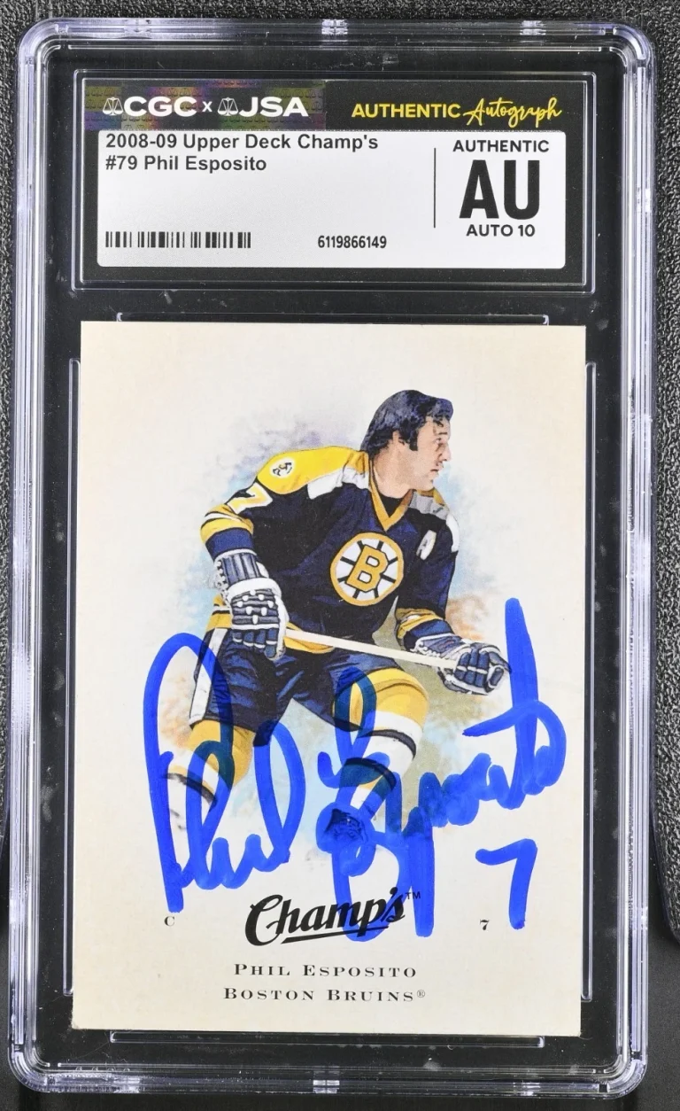PHIL ESPOSITO SIGNED 2008-09 UPPER DECK CHAMP'S CARD #79 CGC AU JSA 10 AUTO
