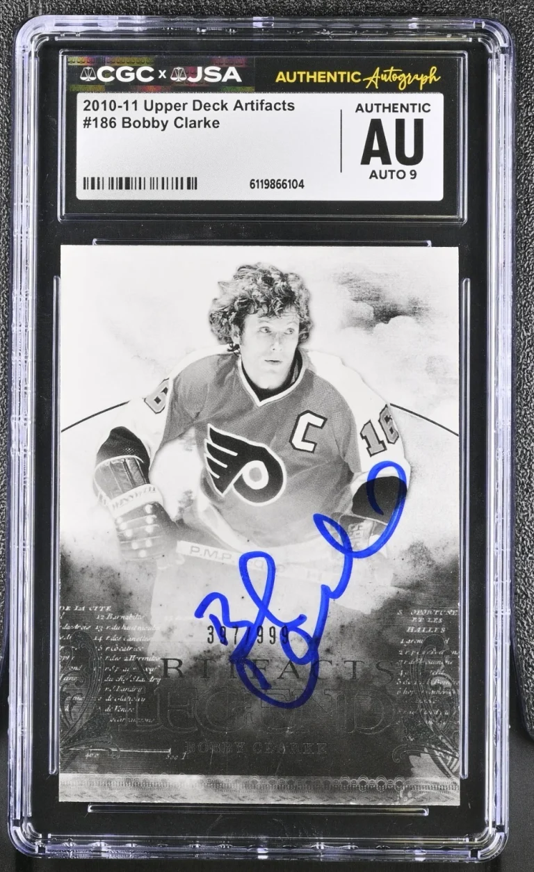 BOBBY CLARKE SIGNED 2010-11 UPPER DECK ARTIFACTS CARD #186 CGC AU JSA 9 AUTO