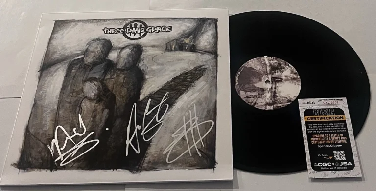 THREE DAYS GRACE SIGNED LP VINYL RECORD ALBUM ADAM GONTIER NEIL BRAD JSA COA
