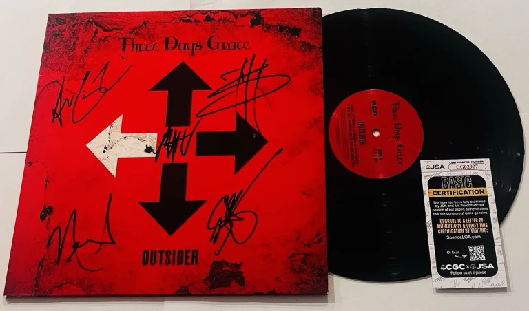THREE DAYS GRACE SIGNED OUTSIDER LP VINYL RECORD ALBUM ADAM GONTIER +4 JSA COA