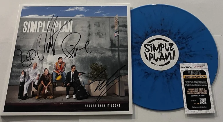 SIMPLE PLAN SIGNED HARDER THAN IT LOOKS LP VINYL RECORD ALBUM PIERRE +3 JSA COA
