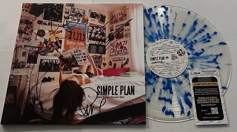SIMPLE PLAN SIGNED GET YOUR HEART ON LP VINYL RECORD ALBUM PIERRE +3 JSA COA
