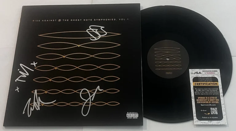 RISE AGAINST BAND SIGNED THE GHOST NOTE LP VINYL RECORD TIM MCILRATH +3 JSA COA