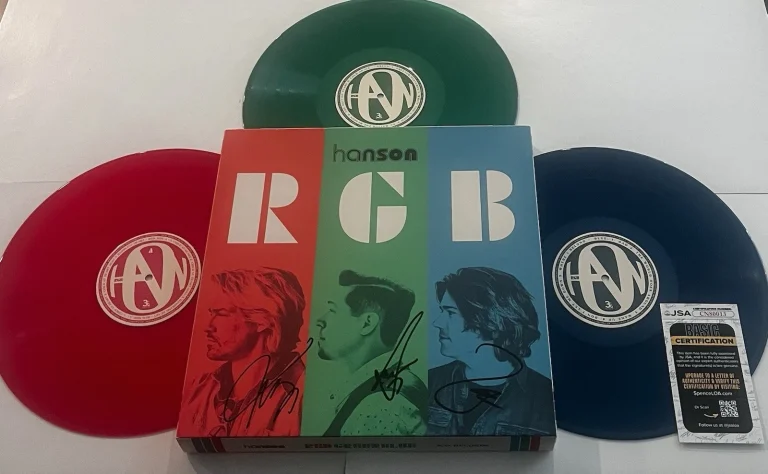HANSON BAND SIGNED RED GREEN BLUE LP BOX VINYL RECORD ISAAC TAYLOR ZAC JSA COA
