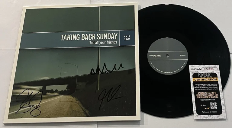 TAKING BACK SUNDAY SIGNED TELL ALL YOUR FRIENDS LP VINYL RECORD ADAM +2  JSA COA