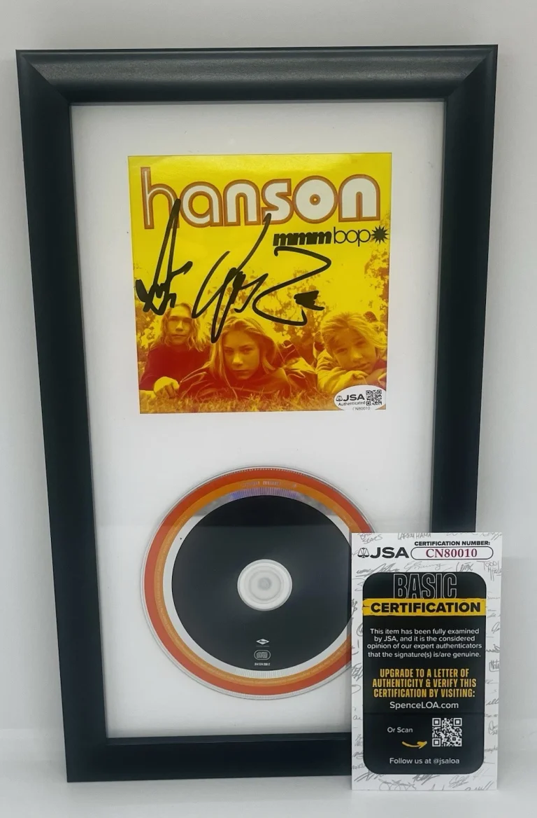 HANSON BAND SIGNED MMM BOP FRAMED CD ALBUM ISAAC ZAC TAYLOR JSA COA