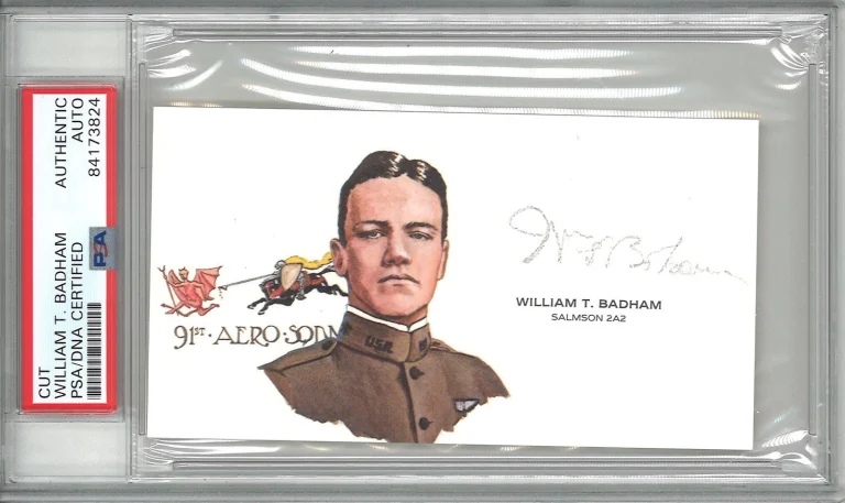 William T Badham Signed Cut Signature PSA/DNA 91st Aero Squadron WWI GOE