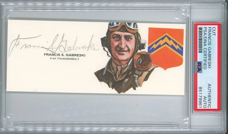 Gabby Gabreski Signed Cut Signature PSA/DNA WWII Fighter Ace GOE P-47
