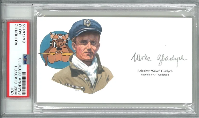 Mike Gladych Signed Cut Signature PSA/DNA WWII Fighter Ace GOE