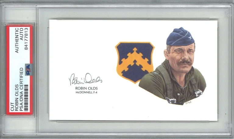 Robin Olds Signed Cut Signature PSA/DNA Triple Ace GOE McDonnell F-4