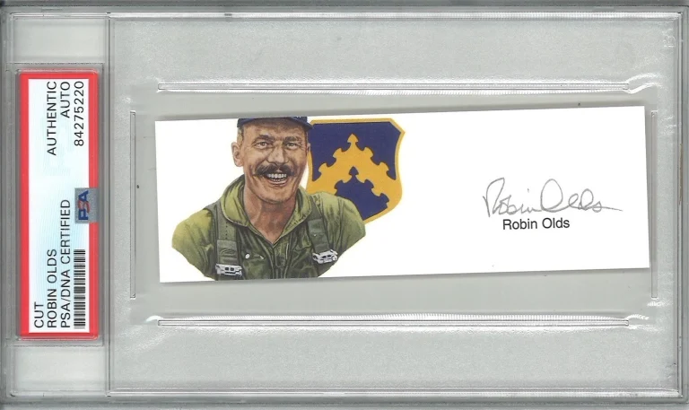 Robin Olds Signed Cut Signature PSA/DNA Triple Ace GOE Vietnam