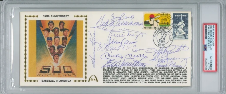 500 Home Run Club Multi Signed FDC Mantle Mays Aaron Williams PSA/DNA