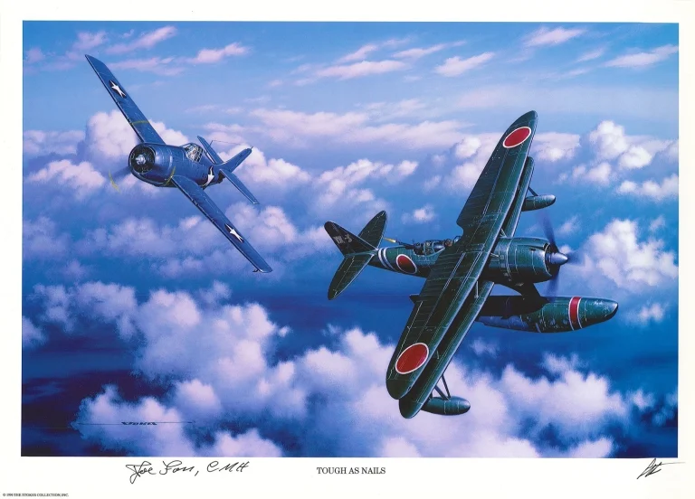 Joe Foss Signed Stan Stokes Print Medal of Honor WWII Marine Ace AIV COA