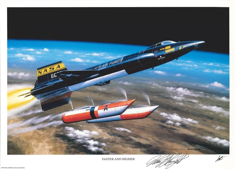William Pete Knight Signed Faster & Higher Print Stan Stokes X-15 Mach 6 AIV COA
