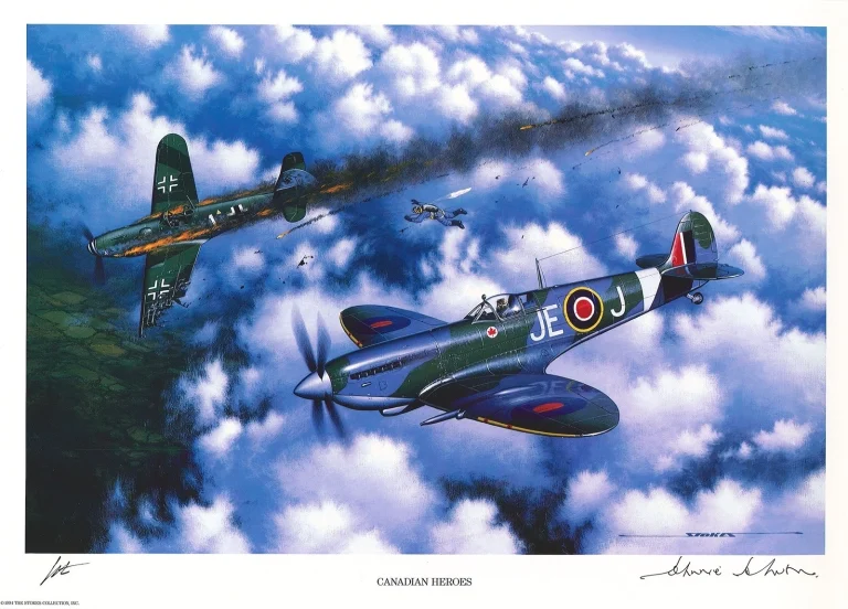 Johnnie Johnson Signed Canadian Heroes Print Stan Stokes RAF Ace AIV COA