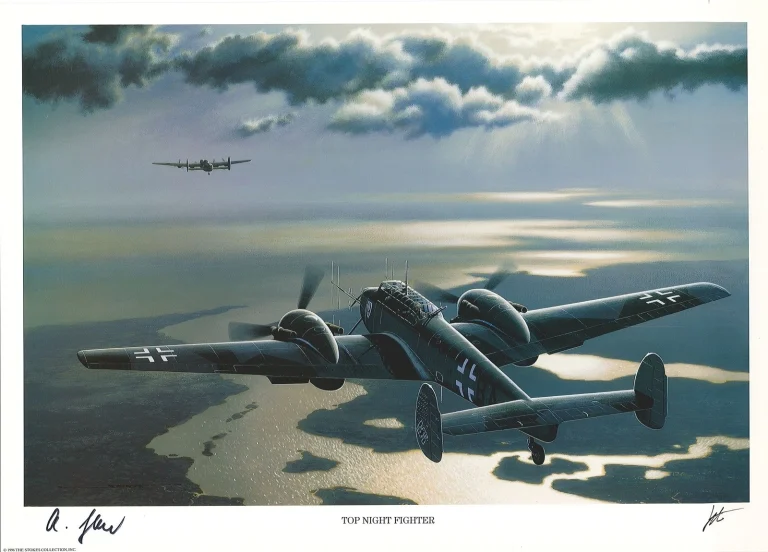 Hans Joachim Jabs Signed Top Night Fighter Print Stan Stokes 50 Victory Ace