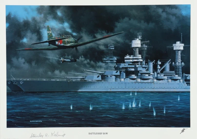 Stanley Kalina Signed Battleship Row Print Stan Stokes Pearl Harbor 12-7-41