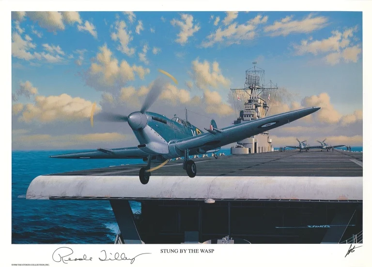Reade Tilley Signed Stung By The Wasp Print Stan Stokes WWII Navy Ace AIV