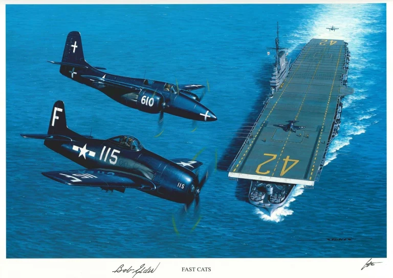 Robert Elder Signed Fast Cats Print Stan Stokes WWII Navy AIV