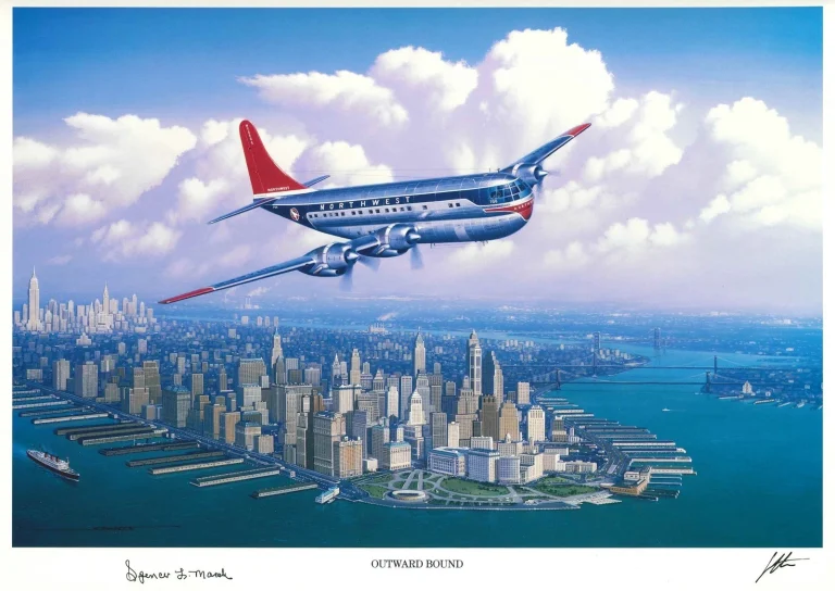 Spencer Marsh Signed Outward Bound Print Stan Stokes Boeing 377 Stratocruiser