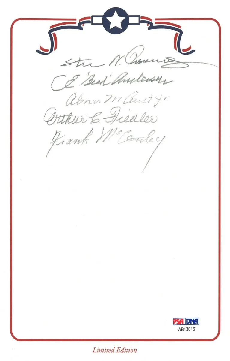 WWII American Fighter Aces Signed Bookplate PSA DNA LOA 5 Autos
