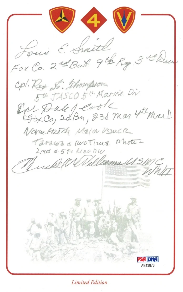 Iwo Jima Veterans Signed Bookplate PSA DNA LOA 5 WWII Veteran Autos