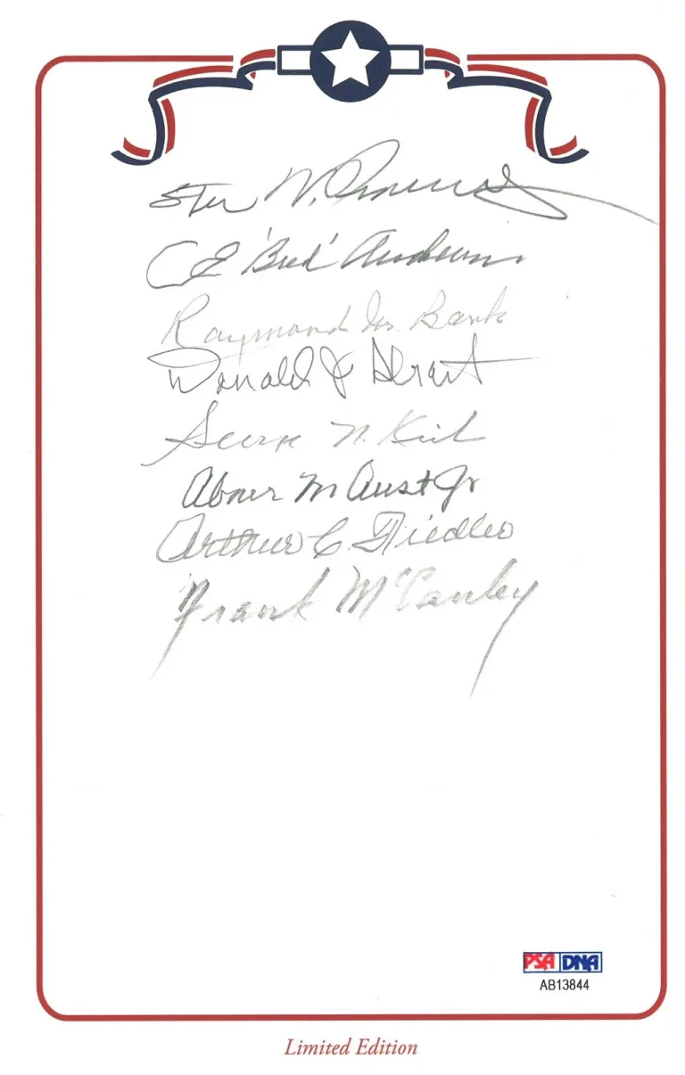 American Fighter Aces Multi Signed Bookplate WWII PSA DNA 8 Signatures