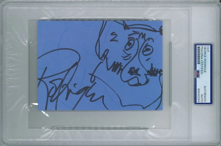 George Rodrigue Autographed Blue Dog Sketch PSA DNA Slabbed Original Art