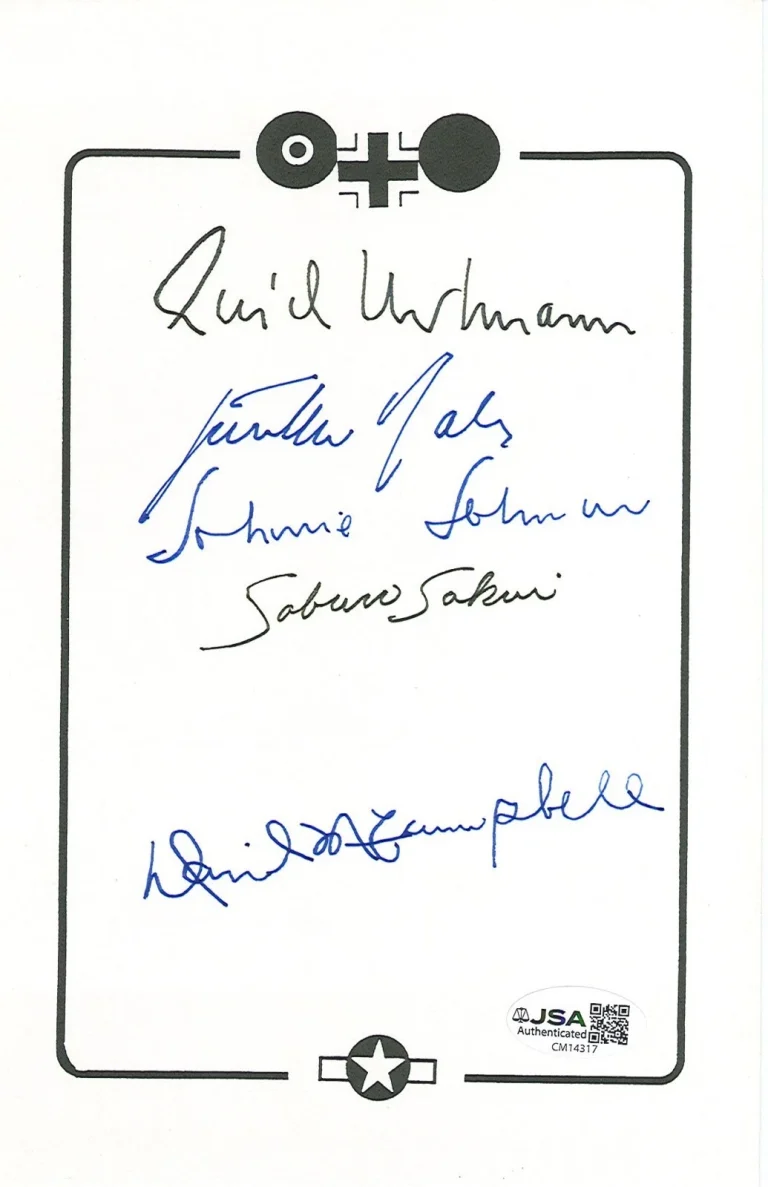 Aces of WWII Signed Bookplate JSA COA Hartmann Rall Sakai McCampbell