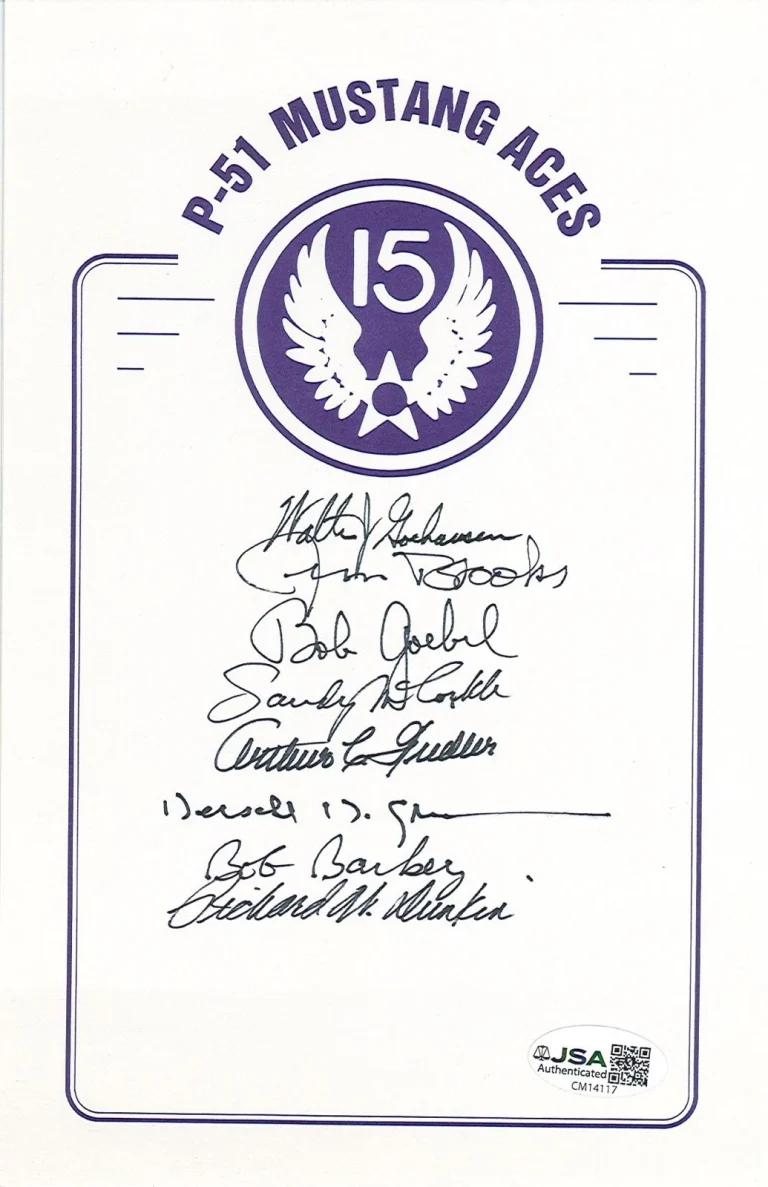 15th Air Force P-51 Mustang Aces Signed Bookplate JSA COA 8 Autos
