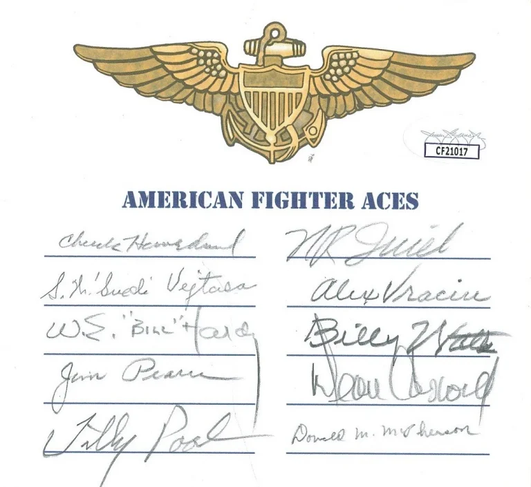 WWII US Navy Aces Signed Bookplate JSA COA 10 Ace Autographs