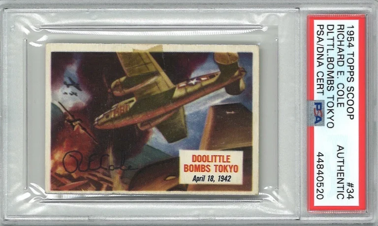 Richard E Cole Signed 1954 Topps Scoop Doolittle Bombs Tokyo PSA DNA