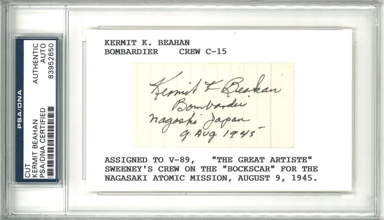 Kermit Beahan Signed Cut Signature PSA DNA Bockscar Bombardier Nagasaki