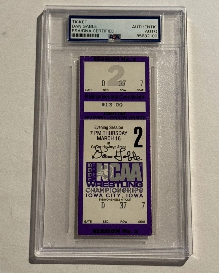 DAN GABLE SIGNED Vintage 1995 Iowa Hawkeyes Wrestling NCAA CHAMPS Ticket PSA