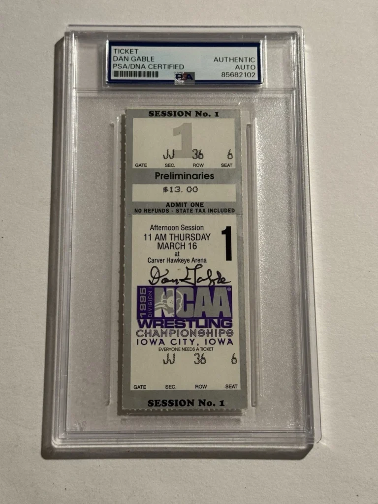 DAN GABLE SIGNED Vintage 1995 Iowa Hawkeyes Wrestling NCAA CHAMPS Ticket PSA