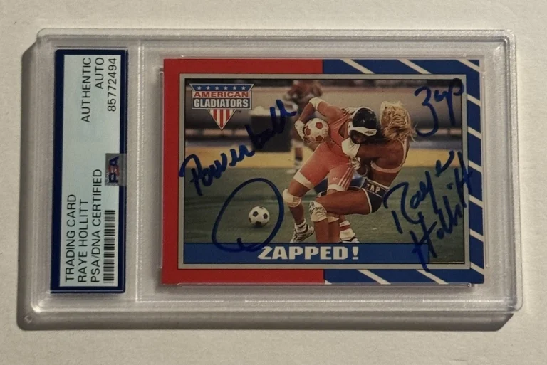 RAYE HOLLITT SIGNED AUTO 1991 Topps American Gladiators #4 –Zapped! PSA