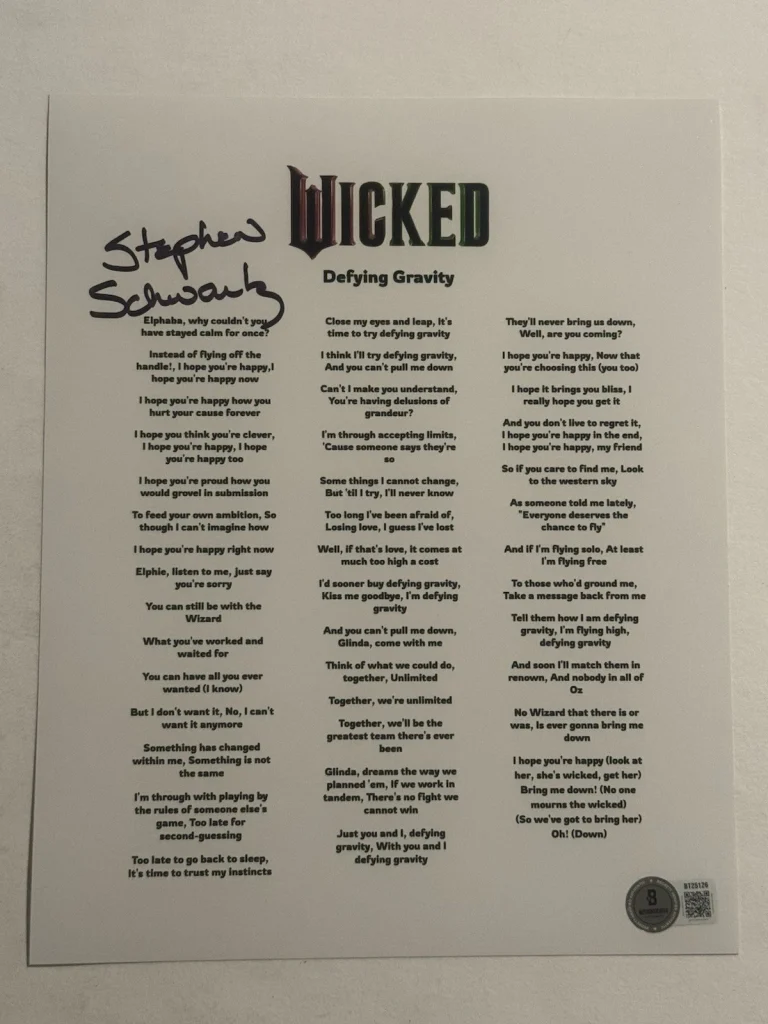 STEPHEN SCHWARTZ SIGNED LYRIC SHEET AUTOGRAPHED WICKED MOVIE COMPOSER BAS COA