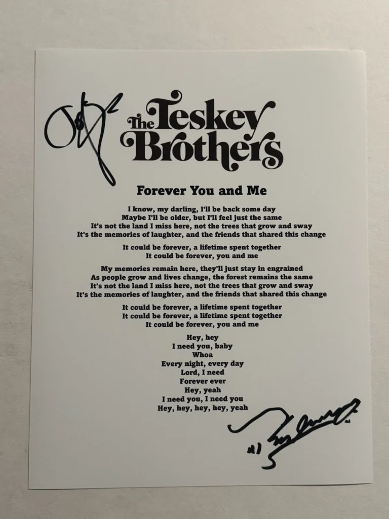 THE TESKEY BROTHERS FULL BAND SIGNED LYRIC SHEET AUTOGRAPHED RARE BLUES ROCK COA