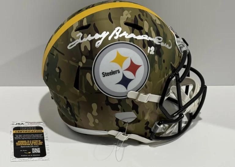 TERRY BRADSHAW SIGNED PITTSBURGH STEELERS FULL-SIZE REPLICA CAMO HELMET JSA COA