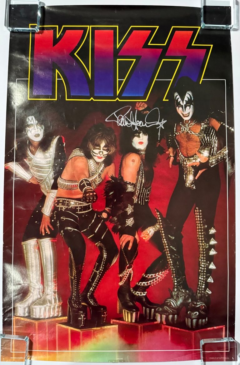 KISS Signed Autograph JSA 1977 Aucion Poster Paul Stanley Band On Cubes